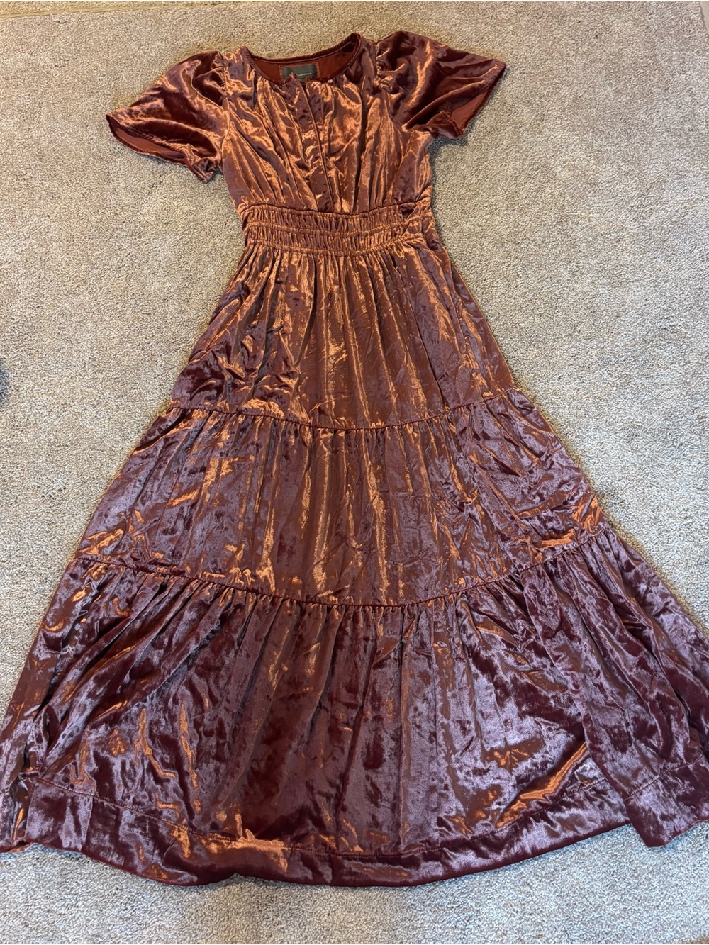 Anthropologie Somerset Copper Velvet Maxi Dress